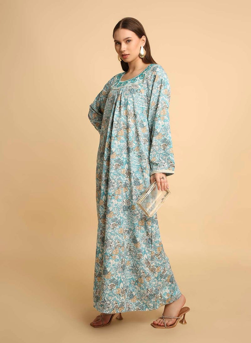 HANA & SARA Traditional Arabic Jalabiya Women’s Long Dress with Embroidered Neckline - Image 4